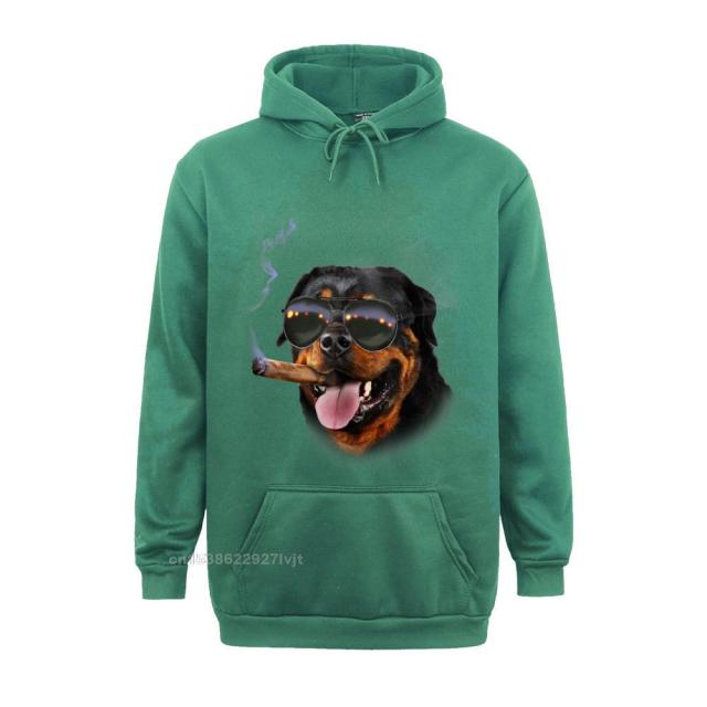 Cigar Hoodie Rottweiler With Cigar Wearing Aviator Sunglass Dog Cotton Hoodie Group Streetwear Custom Retro